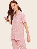 Leaf<b style="color:White;"><font size="1"> -</font></b>&<b style="color:White;"><font size="1"> -</font></b>Bird Print Button-up Pajama Set