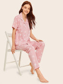 Leaf<b style="color:White;"><font size="1"> -</font></b>&<b style="color:White;"><font size="1"> -</font></b>Bird Print Button-up Pajama Set