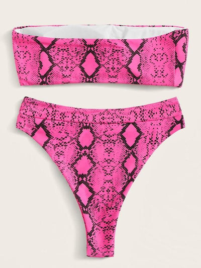 Neon<b style="color:White;"><font size="1"> -</font></b>Lime<b style="color:White;"><font size="1"> -</font></b>Snakeskin Print Bandeau Bikini Set