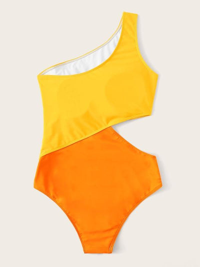 Two<b style="color:White;"><font size="1"> -</font></b>Tone<b style="color:White;"><font size="1"> -</font></b>One Shoulder One Piece Swimwear