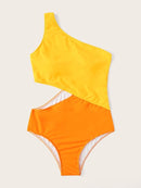 Two<b style="color:White;"><font size="1"> -</font></b>Tone<b style="color:White;"><font size="1"> -</font></b>One Shoulder One Piece Swimwear