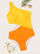 Two<b style="color:White;"><font size="1"> -</font></b>Tone<b style="color:White;"><font size="1"> -</font></b>One Shoulder One Piece Swimwear