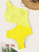 Two<b style="color:White;"><font size="1"> -</font></b>Tone<b style="color:White;"><font size="1"> -</font></b>One Shoulder One Piece Swimwear