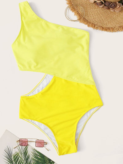 Two<b style="color:White;"><font size="1"> -</font></b>Tone<b style="color:White;"><font size="1"> -</font></b>One Shoulder One Piece Swimwear