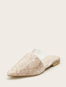 Snakeskin<b style="color:White;"><font size="1"> -</font></b>Pattern<b style="color:White;"><font size="1"> -</font></b>Point Toe Flat Mules