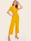 Buttoned<b style="color:White;"><font size="1"> -</font></b>Shirred<b style="color:White;"><font size="1"> -</font></b>Waist Wide Leg Jumpsuit