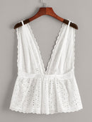 Schiffy<b style="color:White;"><font size="1"> -</font></b>Ruffle<b style="color:White;"><font size="1"> -</font></b>Hem Deep V Neck Top