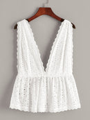 Schiffy<b style="color:White;"><font size="1"> -</font></b>Ruffle<b style="color:White;"><font size="1"> -</font></b>Hem Deep V Neck Top