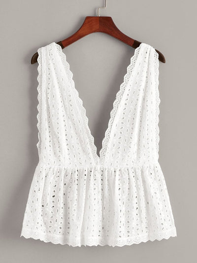 Schiffy<b style="color:White;"><font size="1"> -</font></b>Ruffle<b style="color:White;"><font size="1"> -</font></b>Hem Deep V Neck Top