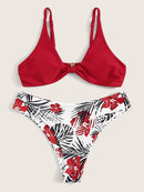 Spaghetti<b style="color:White;"><font size="1"> -</font></b>Strap<b style="color:White;"><font size="1"> -</font></b>Top<b style="color:White;"><font size="1"> -</font></b>With Random Tropical Print Bikini