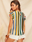 Ruffle<b style="color:White;"><font size="1"> -</font></b>Armhole Striped Top