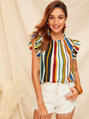 Ruffle<b style="color:White;"><font size="1"> -</font></b>Armhole Striped Top