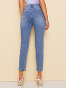 Button<b style="color:White;"><font size="1"> -</font></b>Fly Ripped Cropped Jeans