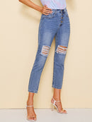 Button<b style="color:White;"><font size="1"> -</font></b>Fly Ripped Cropped Jeans