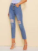 Button<b style="color:White;"><font size="1"> -</font></b>Fly Ripped Cropped Jeans