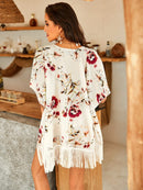 Fringe<b style="color:White;"><font size="1"> -</font></b>Hem Floral Print Kimono