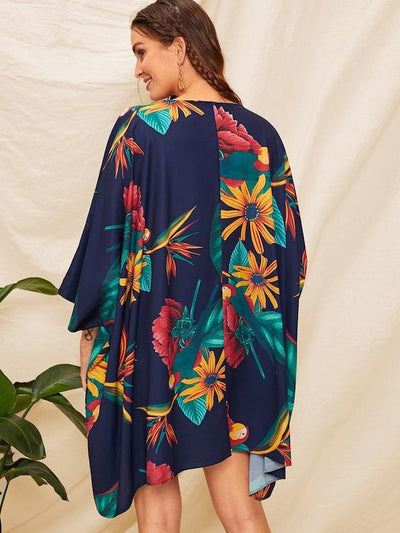 Floral<b style="color:White;"><font size="1"> -</font></b>Print Raglan Sleeve Kimono