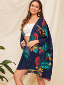 Floral<b style="color:White;"><font size="1"> -</font></b>Print Raglan Sleeve Kimono