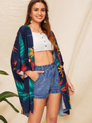 Floral<b style="color:White;"><font size="1"> -</font></b>Print Raglan Sleeve Kimono