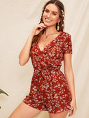 Ditsy<b style="color:White;"><font size="1"> -</font></b>Floral<b style="color:White;"><font size="1"> -</font></b>Surplice Front Belted Playsuit