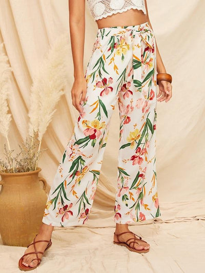 Floral<b style="color:White;"><font size="1"> -</font></b>Print Tie Waist Pants