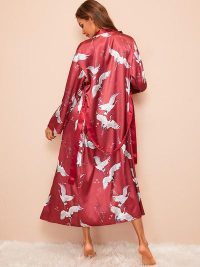 Floral<b style="color:White;"><font size="1"> -</font></b>&<b style="color:White;"><font size="1"> -</font></b>Leaf Print Satin Robe