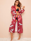 Floral<b style="color:White;"><font size="1"> -</font></b>&<b style="color:White;"><font size="1"> -</font></b>Leaf Print Satin Robe