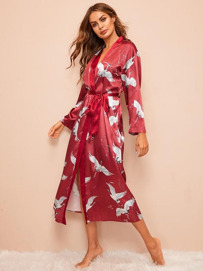 Floral<b style="color:White;"><font size="1"> -</font></b>&<b style="color:White;"><font size="1"> -</font></b>Leaf Print Satin Robe