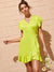 Neon<b style="color:White;"><font size="1"> -</font></b>Yellow<b style="color:White;"><font size="1"> -</font></b>Flounce Trim Wrap Dress