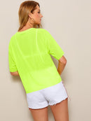 Drop<b style="color:White;"><font size="1"> -</font></b>Shoulder Boxy Sheer Mesh Top