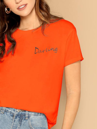 Neon<b style="color:White;"><font size="1"> -</font></b>Orange Letter Print Tee