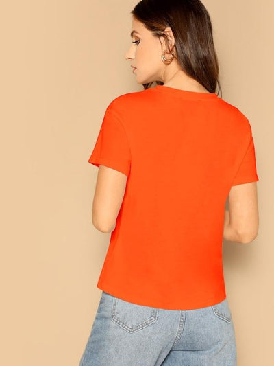 Neon<b style="color:White;"><font size="1"> -</font></b>Orange Letter Print Tee