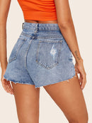 Ripped<b style="color:White;"><font size="1"> -</font></b>Raw Hem Denim Shorts