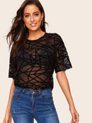 Drop<b style="color:White;"><font size="1"> -</font></b>Shoulder<b style="color:White;"><font size="1"> -</font></b>Geo Print Sheer Blouse