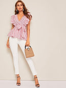 Ruffle<b style="color:White;"><font size="1"> -</font></b>Detail Belted Striped Top