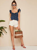 Twist<b style="color:White;"><font size="1"> -</font></b>Front<b style="color:White;"><font size="1"> -</font></b>Polka Dot Crop Peplum Top