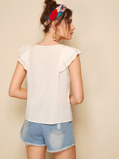 Buttoned<b style="color:White;"><font size="1"> -</font></b>Front<b style="color:White;"><font size="1"> -</font></b>Peekaboo Layered Ruffle Top