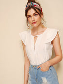 Buttoned<b style="color:White;"><font size="1"> -</font></b>Front<b style="color:White;"><font size="1"> -</font></b>Peekaboo Layered Ruffle Top