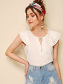 Buttoned<b style="color:White;"><font size="1"> -</font></b>Front<b style="color:White;"><font size="1"> -</font></b>Peekaboo Layered Ruffle Top