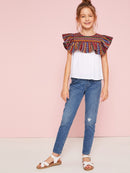 Girls<b style="color:White;"><font size="1"> -</font></b>Aztec<b style="color:White;"><font size="1"> -</font></b>Print Ruffle Trim Top