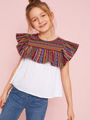 Girls<b style="color:White;"><font size="1"> -</font></b>Aztec<b style="color:White;"><font size="1"> -</font></b>Print Ruffle Trim Top