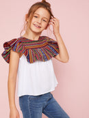 Girls<b style="color:White;"><font size="1"> -</font></b>Aztec<b style="color:White;"><font size="1"> -</font></b>Print Ruffle Trim Top