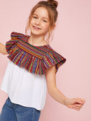 Girls<b style="color:White;"><font size="1"> -</font></b>Aztec<b style="color:White;"><font size="1"> -</font></b>Print Ruffle Trim Top