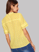 Schiffy<b style="color:White;"><font size="1"> -</font></b>Eyelet<b style="color:White;"><font size="1"> -</font></b>Scallop Mock Neck Top