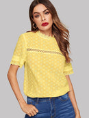 Schiffy<b style="color:White;"><font size="1"> -</font></b>Eyelet<b style="color:White;"><font size="1"> -</font></b>Scallop Mock Neck Top