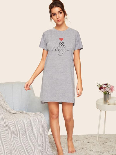 Heart<b style="color:White;"><font size="1"> -</font></b>&<b style="color:White;"><font size="1"> -</font></b>Letter Print Night Dress