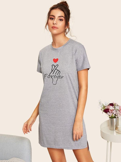 Heart<b style="color:White;"><font size="1"> -</font></b>&<b style="color:White;"><font size="1"> -</font></b>Letter Print Night Dress