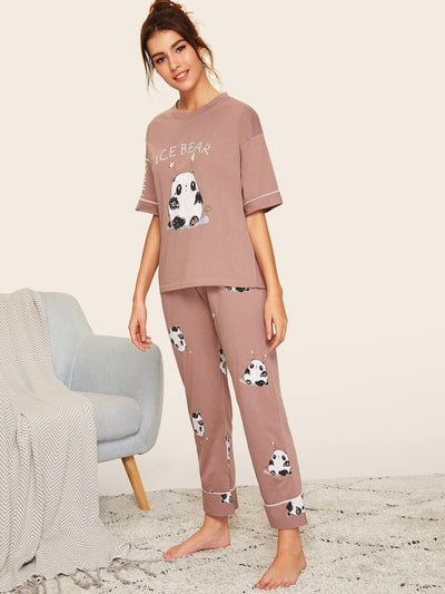 Panda<b style="color:White;"><font size="1"> -</font></b>&<b style="color:White;"><font size="1"> -</font></b>Letter Print Pajama Set