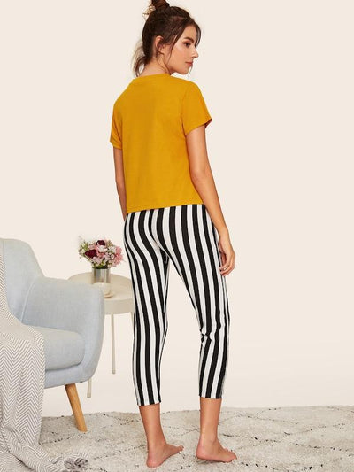 Top & Striped Pants PJ Set