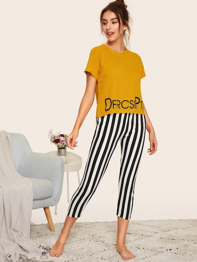 Top & Striped Pants PJ Set